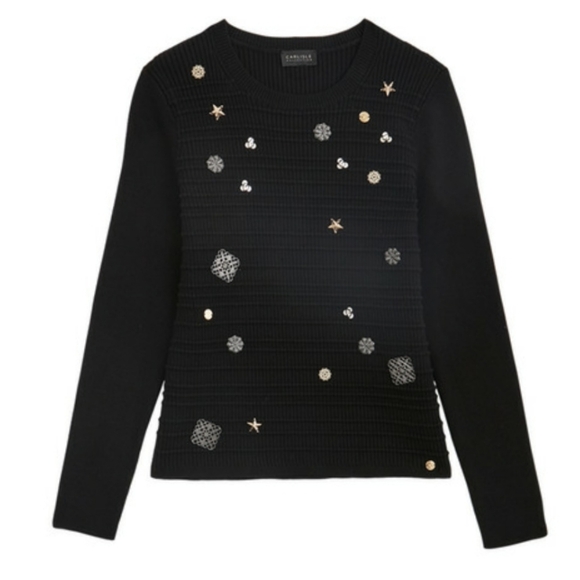 Carlisle Sweaters - Carlisle Collection Cashmere Blend Embellished Tower Sweater